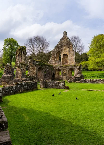Detalle Las Ruinas Abadía Fountains Yorkshire Reino Unido Primavera Cuando —  Fotos de Stock