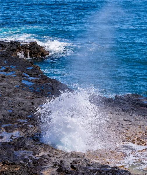 Vent Water Lava Rocks Coast Kauai — Stock Photo, Image