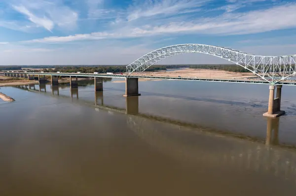 Extrém Alacsony Vízállás Mississippi Folyón Hernando Soto Híd Alatt Memphisben — Stock Fotó