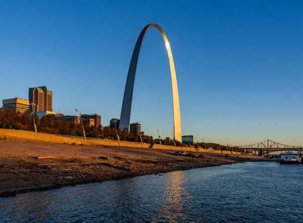 Low Water Levels Mississippi River Give Unusual View Gateway Arch Stock Photo
