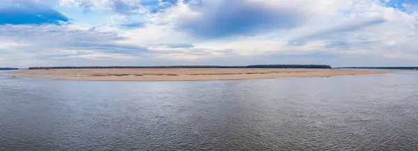 Panorama Banchi Sabbia Causa Condizioni Estreme Acqua Bassa Sul Fiume — Foto Stock