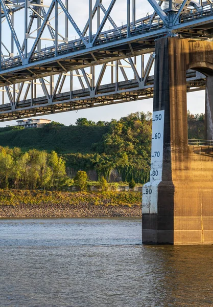 Clearance Gauge Shows Extreme Low Water Conditions Mississippi River John — Stock Photo, Image