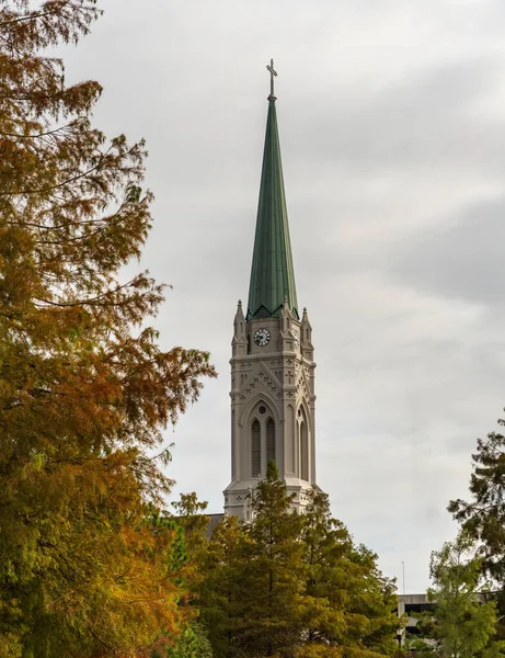 Высокая Стройная Башня Шпиль Собора Святого Иосифа Батон Руж Столице — стоковое фото