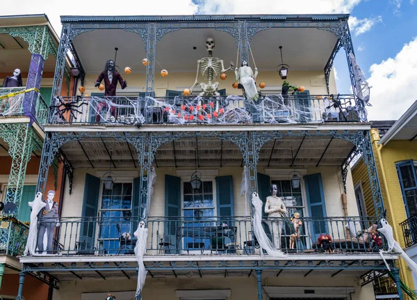 Nueva Orleans Octubre 2023 Decoraciones Halloween Edificio Tradicional Barrio Francés Imagen de archivo