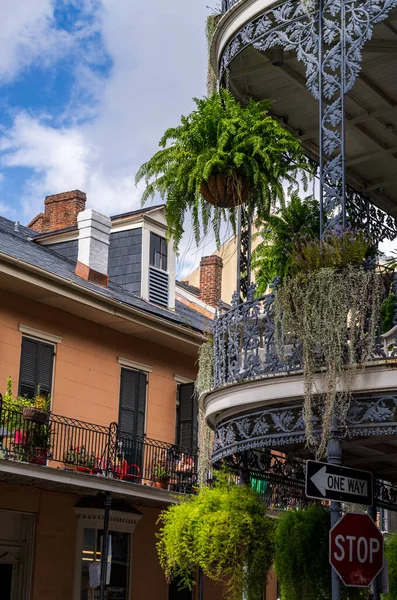 Cesti Sospesi Sul Tradizionale Edificio New Orleans Royal Street Nel Foto Stock Royalty Free