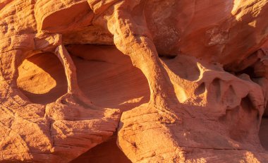 Nevada 'daki Ateş Vadisi eyalet parkında Gökkuşağı Vista yolunda dramatik Aztek kumtaşı oluşumları ve aşınmalar