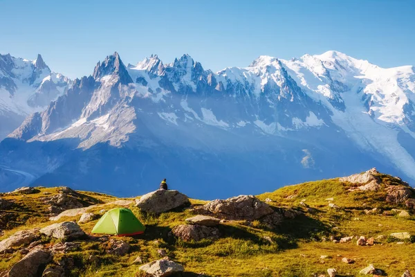 Views Mont Blanc Glacier Lac Blanc White Lake Popular Tourist — Stock Photo, Image