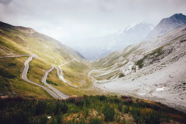 View Highest Paved Mountain Pass Eastern Alps Stelvio Picturesque Gorgeous Stock Picture