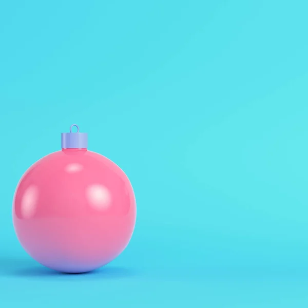 Roze Kerstbal Helderblauwe Achtergrond Pastelkleuren Minimalisme Concept Renderen — Stockfoto