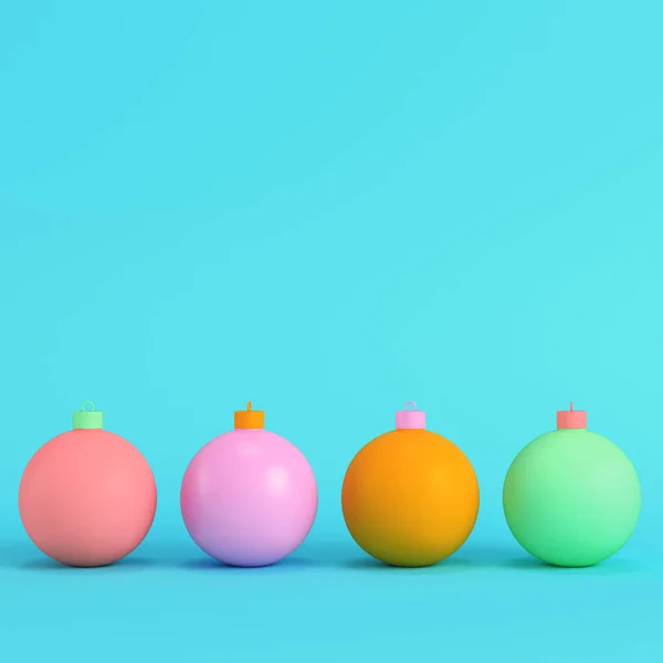 Kleurrijke Kerstballen Een Helderblauwe Achtergrond Pastelkleuren Minimalisme Concept Renderen — Stockfoto