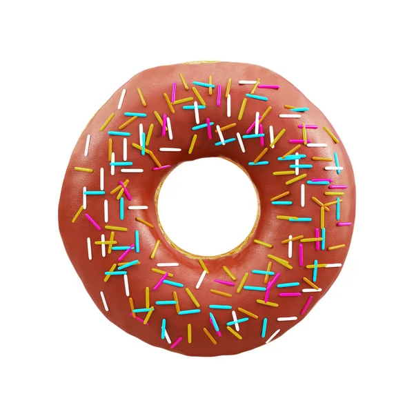 Donut Vitrificado Com Polvilhas Isoladas Sobre Fundo Branco Renderização — Fotografia de Stock