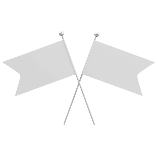 Два Перехрещені Білі Порожні Прапори Ізольовані Білому Тлі Візуалізація — стокове фото