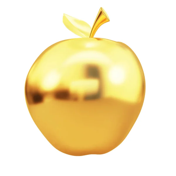 白い背景に孤立した黄金のリンゴ 3Dレンダリング — ストック写真