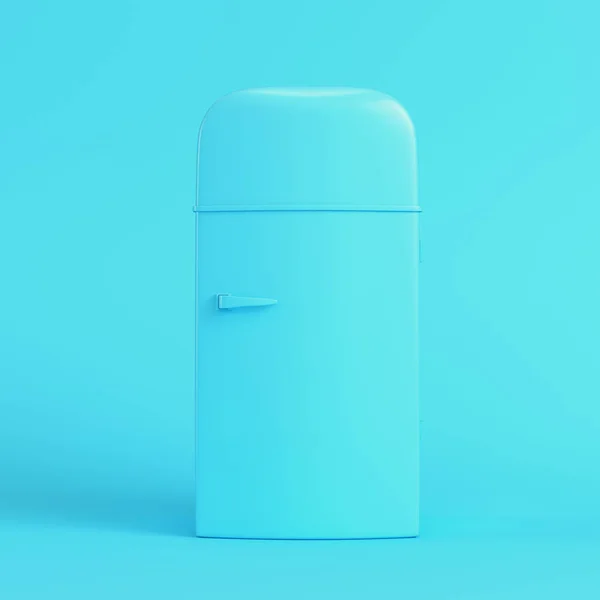 旧式冰箱 背景明亮蓝色 色泽柔和 最低纲领的概念 3D渲染 — 图库照片
