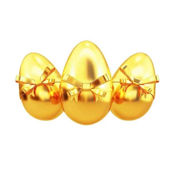 Beyaz Arka Planda Yay Ile Izole Altın Paskalya Yumurtası Oluşturma — Stok fotoğraf