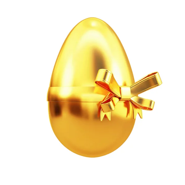 Золоте Пасхальне Яйце Бантом Ізольовано Білому Тлі Візуалізація — стокове фото