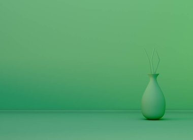 Minimalizm yeşili, içi boş vazo manzarası. 3d oluşturma