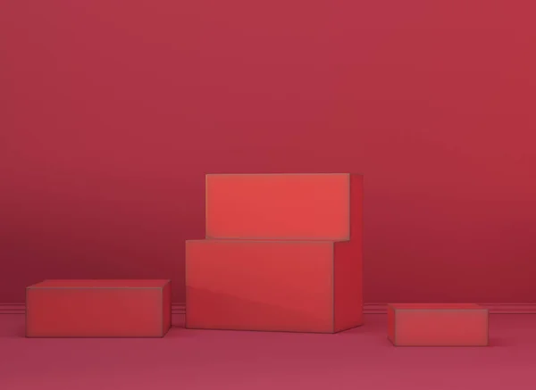 Minimalisme Rode Kleur Interieur Scène Met Kubussen Voor Display Product — Stockfoto