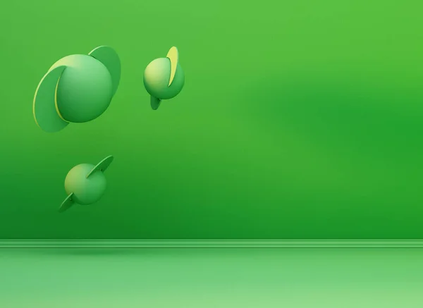 Minimalizm Zielony Kolor Pusta Scena Wnętrza Abstrakcyjnymi Przedmiotami Renderowanie — Zdjęcie stockowe