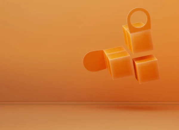 Minimalismus Orange Farbe Innenszene Mit Abstrakten Würfeln Zerreißen — Stockfoto