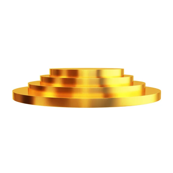白い背景に孤立した黄金の円筒形の表彰台 3Dレンダリング — ストック写真