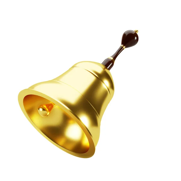 Golden Hand Bell Isolated White Background Rendering — Stock Photo, Image
