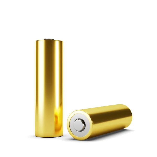 Två Gyllene Färg Batteri Isolerad Vit Bakgrund Konvertering — Stockfoto