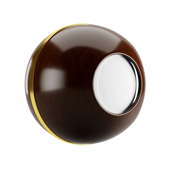 白い背景に白い窓と金色のリングを持つ木製のボール 3Dレンダリング — ストック写真