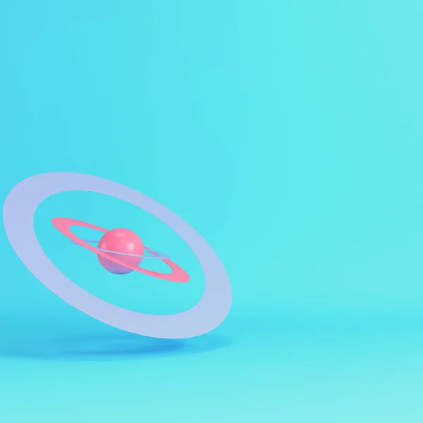 Roze Cartoon Stijl Planeet Met Ringen Een Helderblauwe Achtergrond Pastelkleuren — Stockfoto