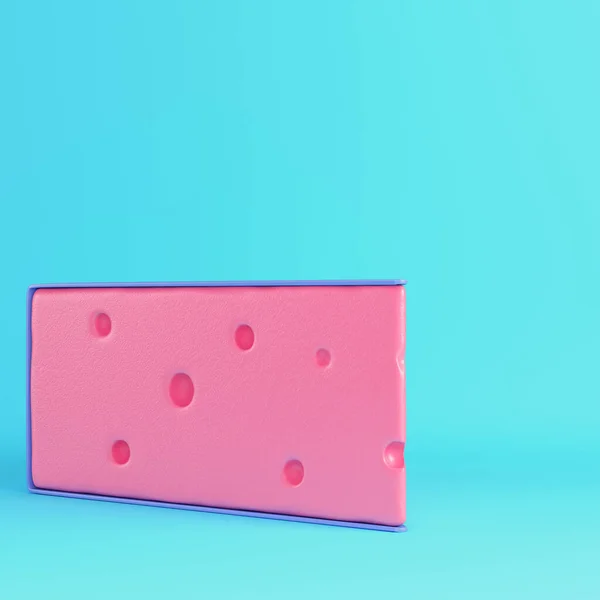 粉红奶酪部分在明亮的蓝色背景上涂上一层柔和的颜色 最低纲领的概念 3D渲染 — 图库照片