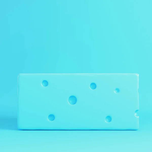 パステルカラーの明るい青の背景にチーズの部分 最小限の概念 3Dレンダリング — ストック写真