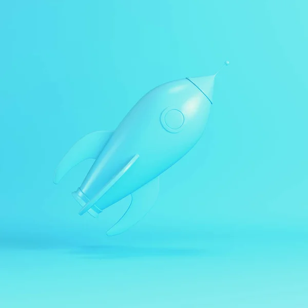 Cartoon Stijl Raket Schip Heldere Blauwe Achtergrond Pastelkleuren Minimalisme Concept — Stockfoto