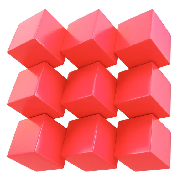 Absztrakt Geometriai Formák Vörös Kockákkal Fehér Alapon Elszigetelve Renderelés — Stock Fotó