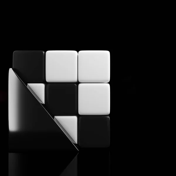 Abstracte Minimale Achtergrond Zwart Witte Dozen Met Driehoek Destructie — Stockfoto