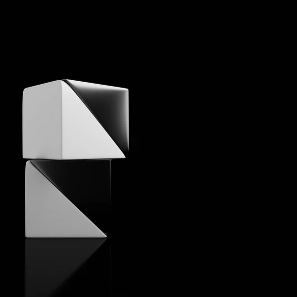 摘要最小背景 两个黑白相间的三角形由三角形构成 3D渲染 — 图库照片