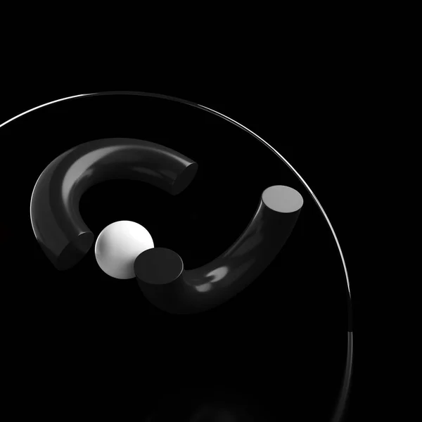 Abstract Minimal Background Black White Bold Geometrical Shapes Sphere Rendering — Stock Photo, Image