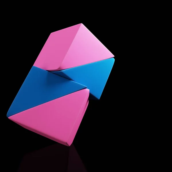 Abstraktní Minimální Pozadí Dvě Růžové Modré Krabice Vyrobené Trojúhelníků Vykreslování — Stock fotografie