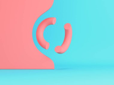 Pastel renklerde parlak mavi arkaplanda soyut pembe geometrik şekiller. Minimalizm kavramı. 3d hazırlayıcı