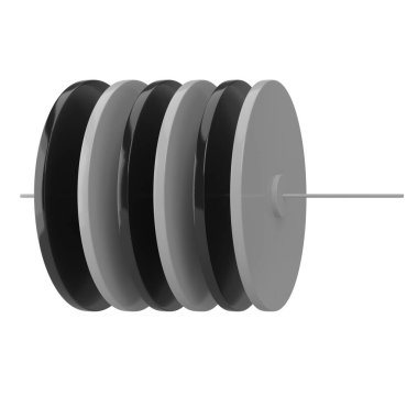 Beyaz arkaplanda soyut siyah ve gri disk şekilleri izole edilmiştir. 3d oluşturma