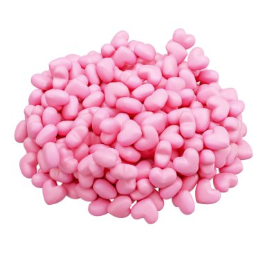 Bir sürü pembe kalpten bir yığın. Sevgililer günü konsepti beyaz arka planda izole edilmiş. 3d oluşturma