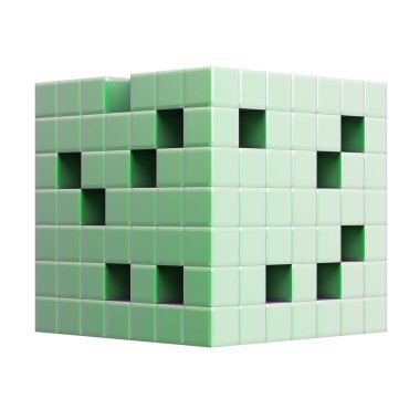 Beyaz arkaplanda soyut küp yapısı izole edildi. 3d oluşturma