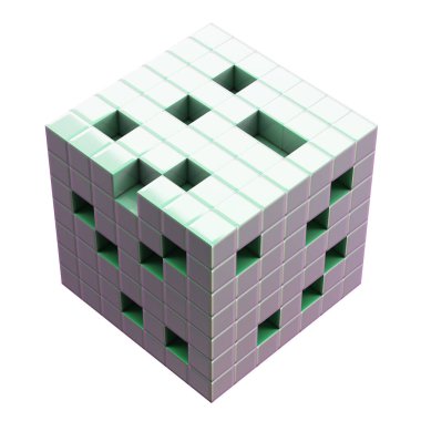 Beyaz arkaplanda soyut küp yapısı izole edildi. 3d oluşturma