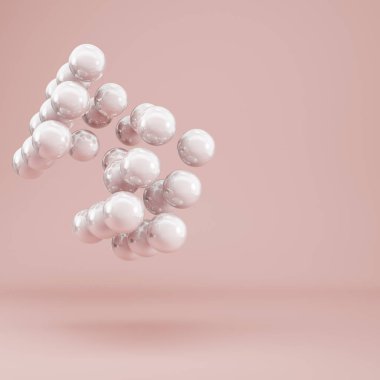 Minimum arkaplan. Kürelerin parlak krem renkli arka plan üzerindeki soyut geometrik şekilleri pastel renklerde. Minimalizm kavramı. 3d oluşturma