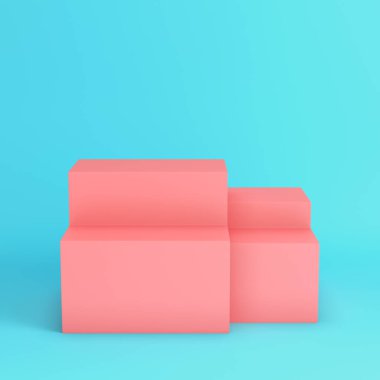 Ürün gösterimleri, vitrinler ve yaratıcı sunumlar için pastel renklerde parlak mavi arkaplan üzerine pembe kutu. Minimalizm kavramı. 3d hazırlayıcı