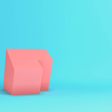 Ürün gösterimleri, vitrinler ve yaratıcı sunumlar için pastel renklerde parlak mavi arkaplan üzerine pembe kutu. Minimalizm kavramı. 3d hazırlayıcı
