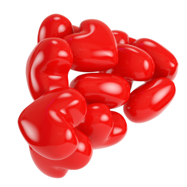 Şeffaf arkaplanda izole edilmiş bir yığın kırmızı soyut kalp.