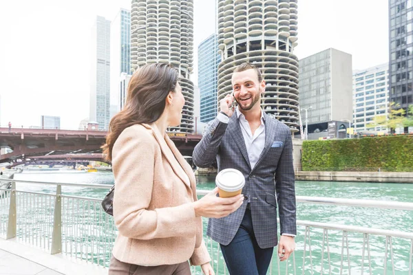 Business People Meeting Talking Chicago Man Woman Wearing Smart Casual — Stock Photo, Image