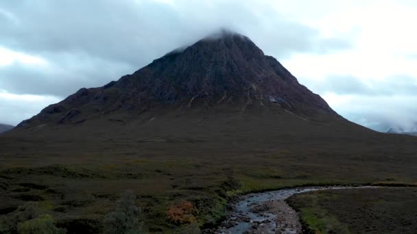 Aerial Drone View Highlands Scotland Valley Mountains Roads River Etive — Stock Video