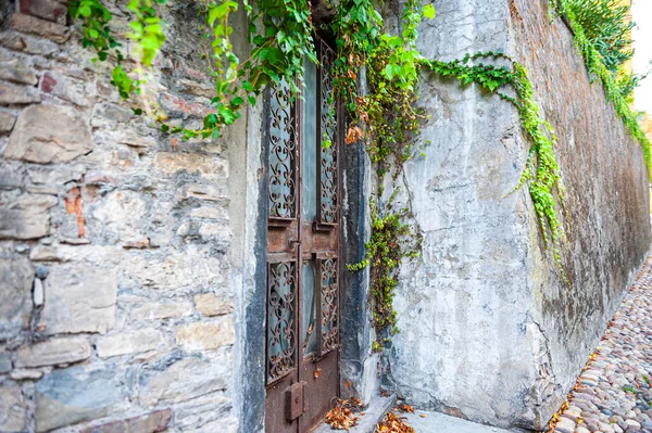 ベルガモのイタリアの街の魔法の秘密を隠す神秘的な不気味なドア — ストック写真