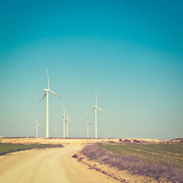 Turbine Eoliche Moderne Che Producono Energia Spagna Effetto Instagram — Foto Stock